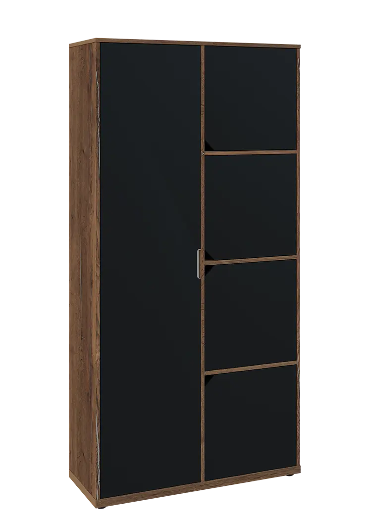 KSR6-82 L skříň šatní, 1x výsuvné ramínko, 4x dvířka, 2053x1022x400 mm, provedení levé, dub halifax cínový/černá